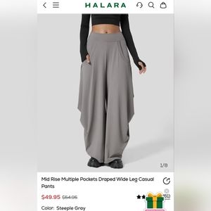 HALARA Mid Rise Multiple Pockets Draped Wide Leg Casual Pants - Gray, Medium NWT